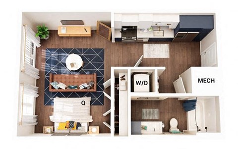 Floor plan for studio, 1 bath, 537 sqft